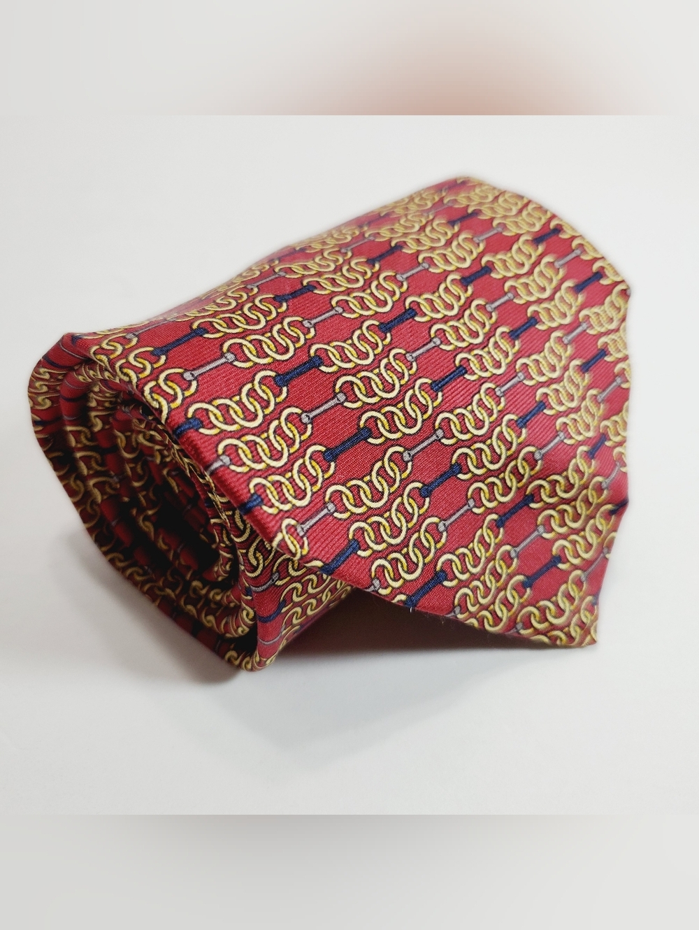 Paolo Gucci Red & Gold Geometric Pattern Men's Italian Silk Neck Tie 56x4"